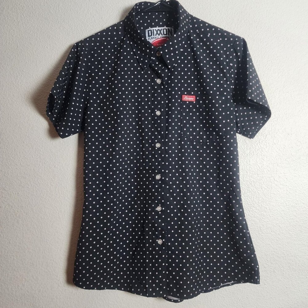 Dixxon Flannel Co Milton Shirt Womens M The Milton Black Polka Dot Short Sleeve